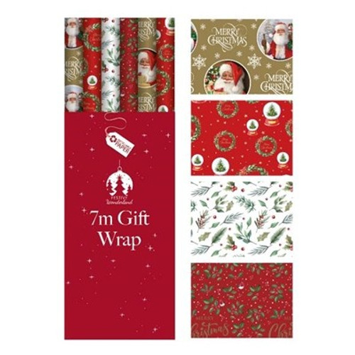 Traditional Christmas Gift Wrap (7m) (Assorted Designs)
