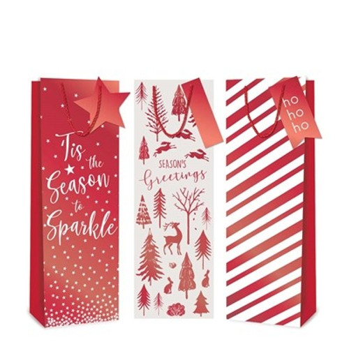 Red Foil Christmas Bottle Bags (Assorted Designs) Red Foil Christmas Bottle Bags (Assorted Designs)