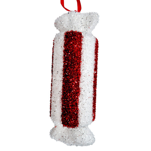 Red & White Tinsel Glitter Striped Rectangular Hanging Decoration (29cm) Red & White Tinsel Glitter Striped Rectangular Hanging Decoration (29cm)