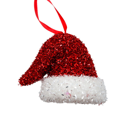 Red & White Tinsel Glitter Santa Hat Hanging Decoration (8cm) Red & White Tinsel Glitter Santa Hat Hanging Decoration (8cm)