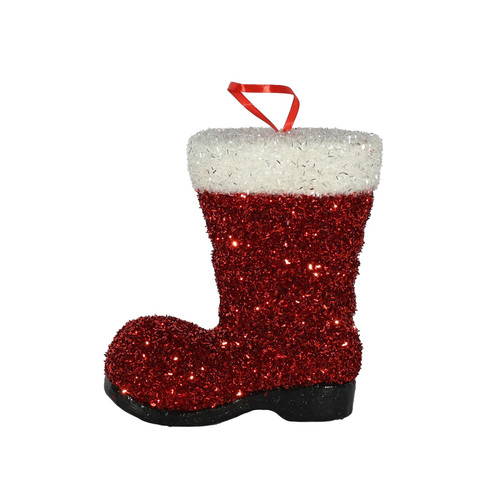 Red & White Glitter Santa Boot Hanging Decoration (23cm)