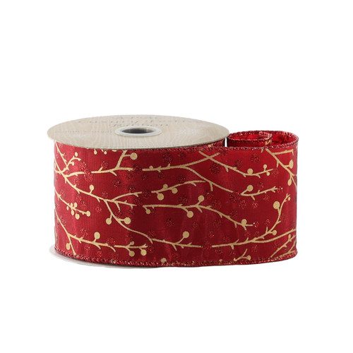 Red Wired Edge Ribbon with Gold Berry (63mm)