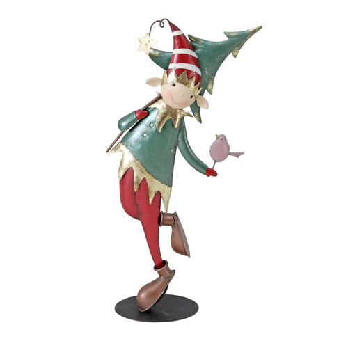 Christmas Metal Elf with Tree & Bird (62cm)