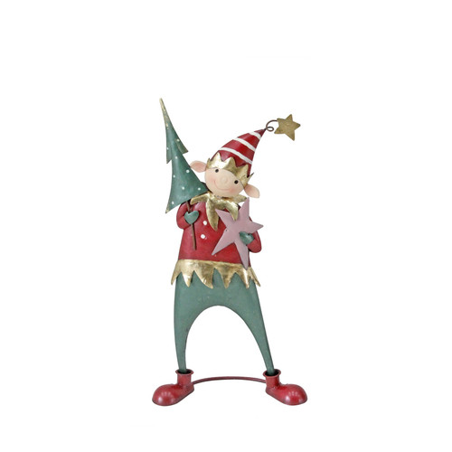 Christmas Metal Elf with Tree & Star (49cm)