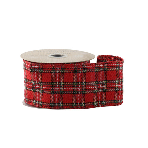 Tartan Red Wired Edge Ribbon (63mm x 10yds)
