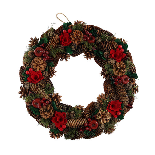 Red Flower & Apple Wreath (45cm)