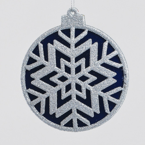 Blue & Silver Snowflake Disk Hanging Decoration (10cm)