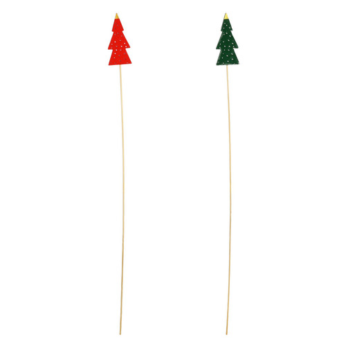 Red/Green Wooden Trees on 50cm Stick (Pack of 12)