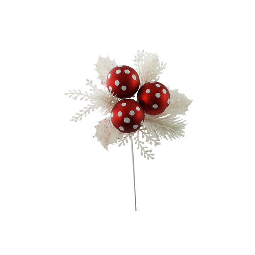 Red & White Spotty Bauble Pick (24cm)
