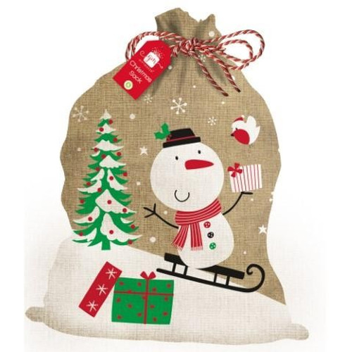 Snowman Hessia Christmas Sack