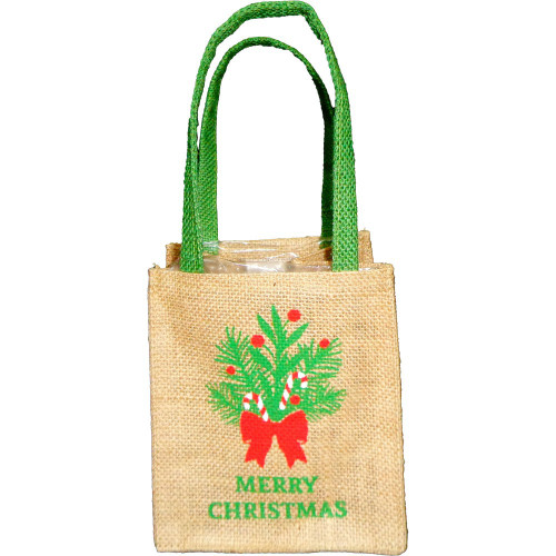 Jute Plant Bag - Natural Merry Christmas Mistletoe