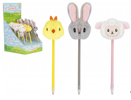 Easter Plush Pom Pom Topped Pen 3 Assorted