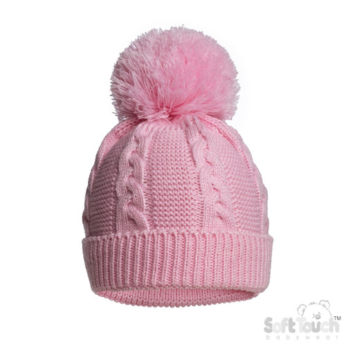 Pink Cable Knit Pom Pom Hat (NB-12m)