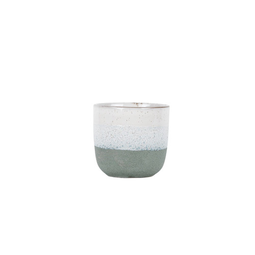 Hortus Green & White Bordeaux Stoneware Pot  (12cm H x 13cm Dia)