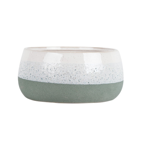 Hortus Green & White Bordeaux Stoneware Pot (13.5cm H x 25.5cm Dia)