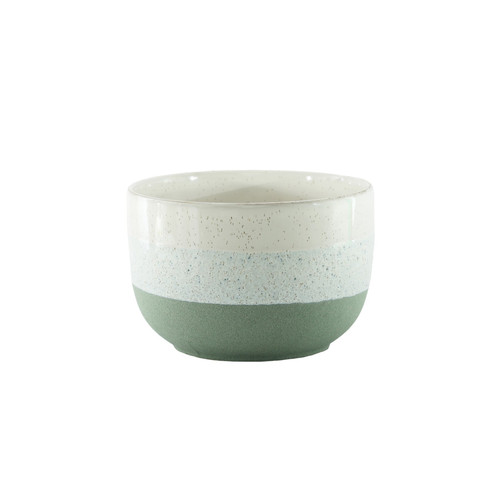 Hortus Green & White Stoneware Pot (14cm H x 21cm Dia)