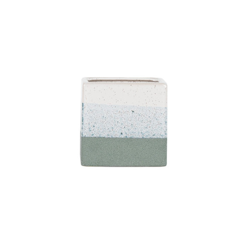 Hortus Green & White Bordeaux Stoneware Cube (12.5cm H x 12.5cm W)