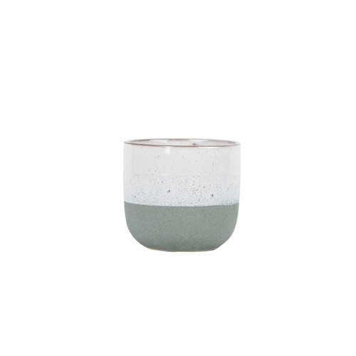 Hortus Green & White Stoneware Pot (13cm H x 14cm Dia)