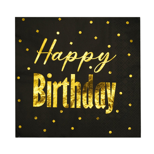 Happy Birthday Black and Gold Party Paper Napkins