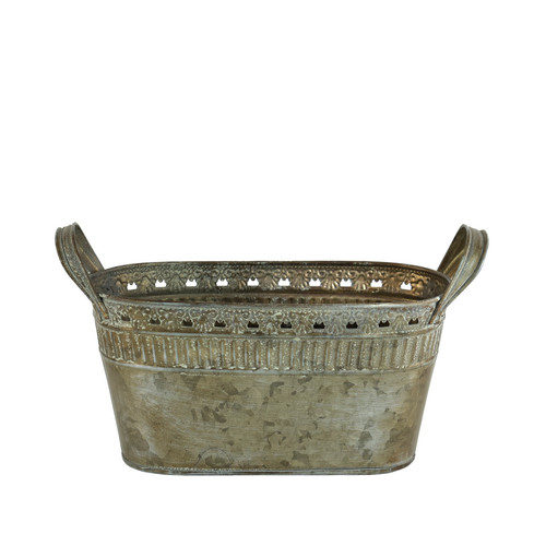 Galvanised Wash Copper Oval Zinc Planter with Side Handles