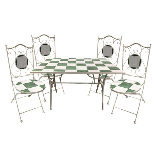 Mosaic Design Cream & Natural Rectangular Table & Chairs Set
