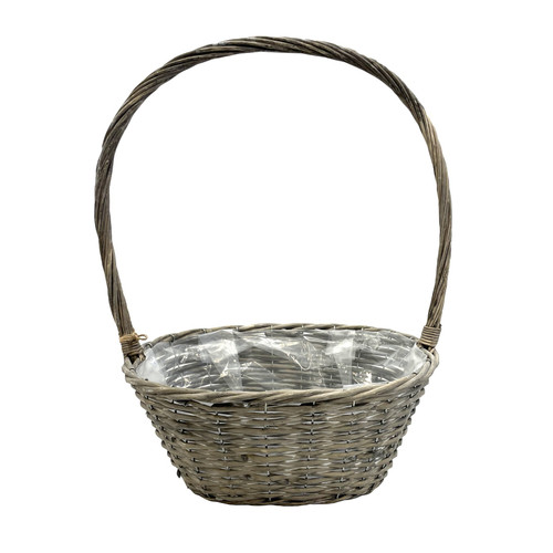Grey Oval Basket with Handle (35cm)