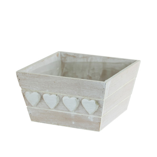 Wooden White Heart Planter