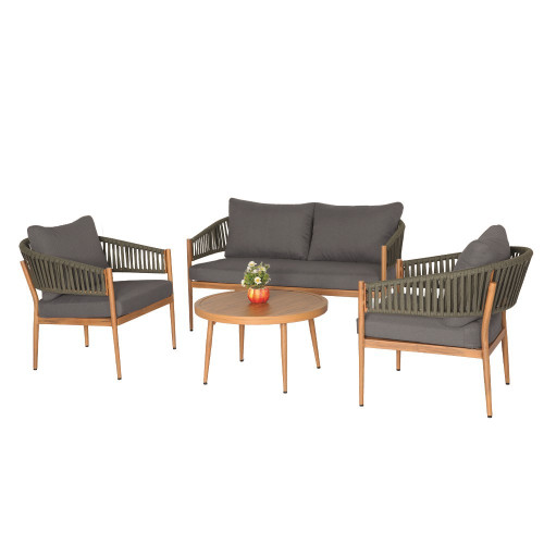 Grey 4 Piece Rope Effect Coffee Table Set