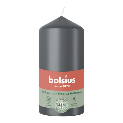 Bolsius Stormy Grey Essentials Pillar Candle (120mm)