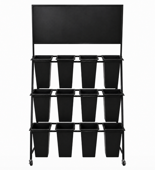 Black Metal Flower 12 Bucket Display Stand