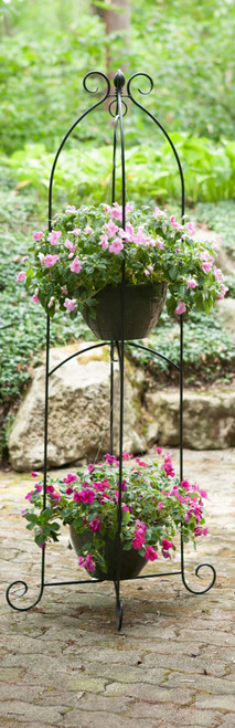 Black Scroll Top Metal Double Basket Hanger Stand (157.5cm H)