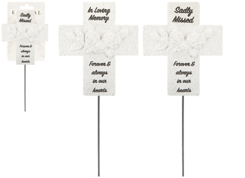 Memorial Cross Pick With Roses (Assorted)