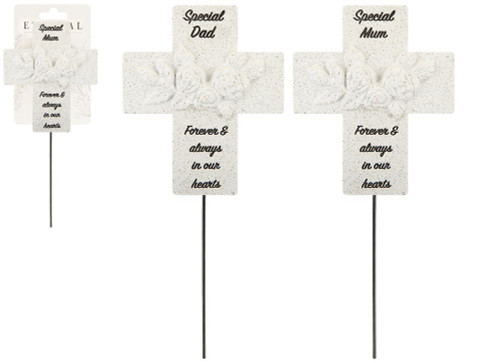 Memorial Cross Pick With Roses Mum/Dad (Assorted)