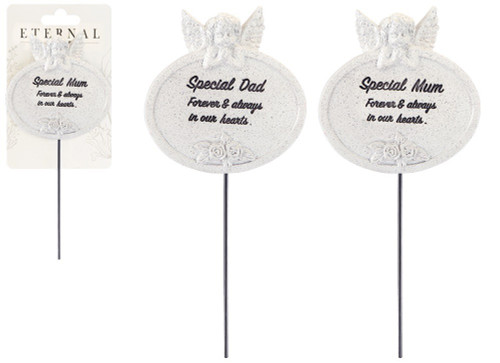 Mum/Dad Cherub Plaque On Stick (Assorted)