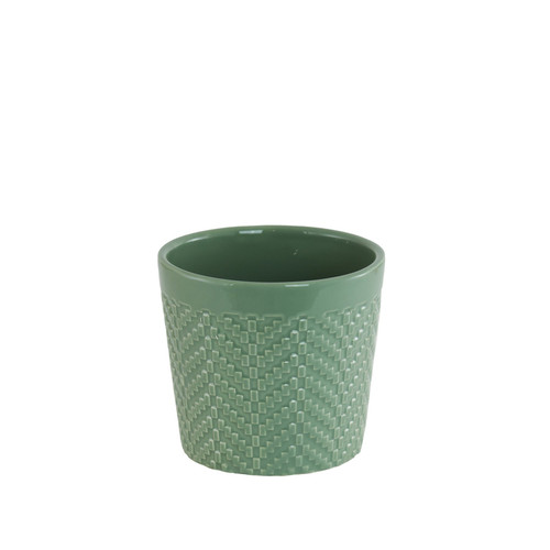 Gloss Sage Green Ceramic Block Pattern Pot (10cm)