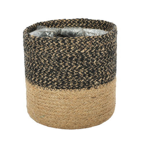 Black & Natural Jute Braided Rope Basket (16x16cm)