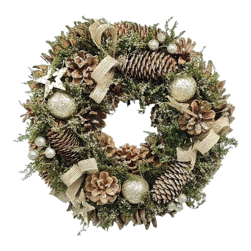 Natural Bows & Glitter Stars Wreath (36cm)