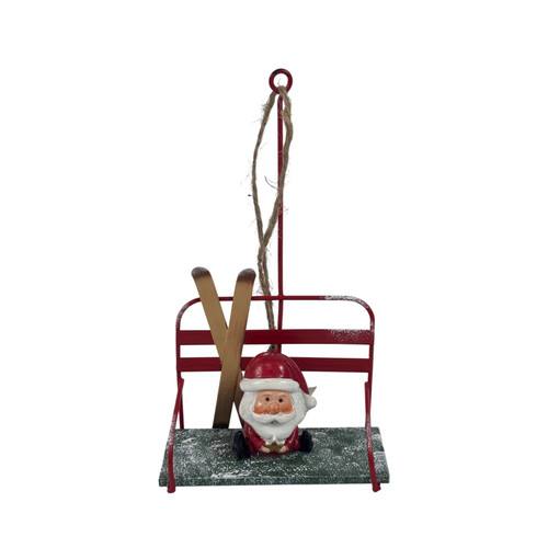 Santa on a Ski Lift Hanging Decoration (15cm)