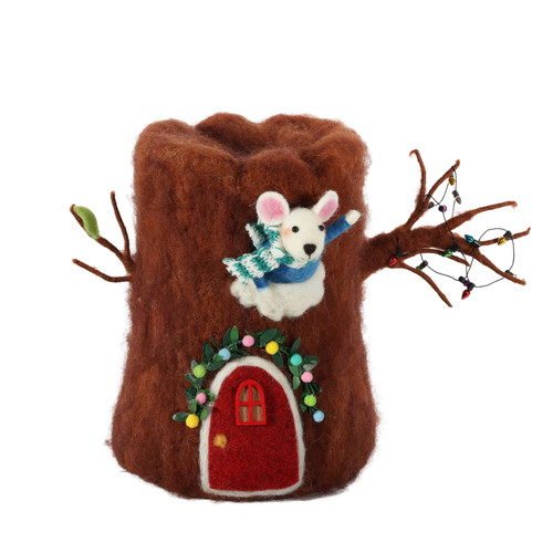 Felt Mouse in a Tree House Decoration (23cm)