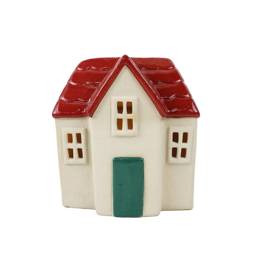 LED Stoneware House with Red Roof (13cm)
