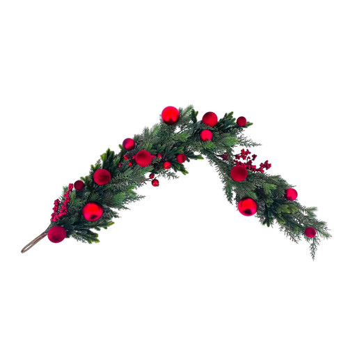 Pine Garland with Red Balls & Berries (120cm)
