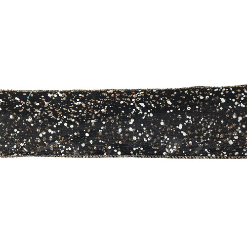 Black Double Wired Ribbon with White & Gold Glitter (63mm x 9.1m)