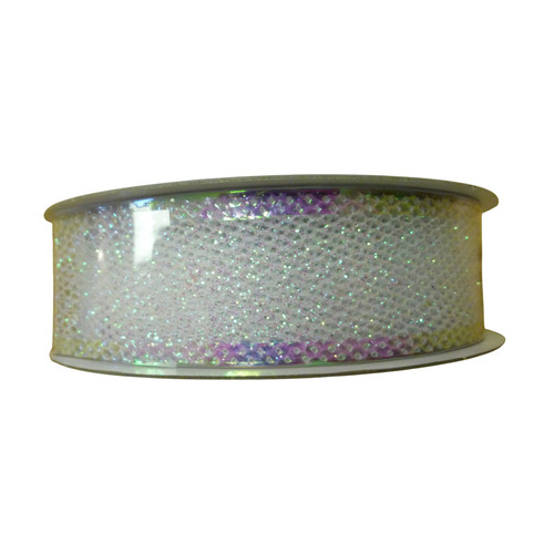 White Double Wired Mesh Glitter Ribbon Garland (25mm x 4.6m)