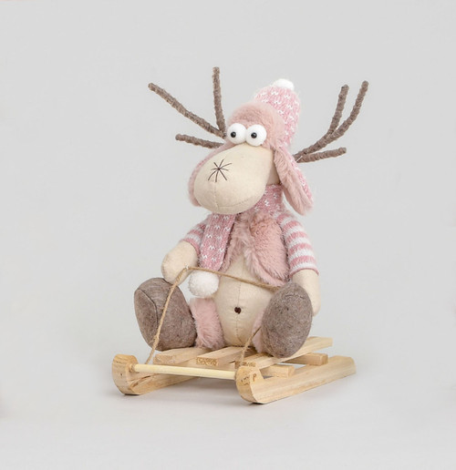 Pink Comical Moose Figure on Sledge (32cm)