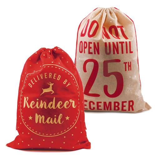 Plush Xmas Hessian Style Printed Sack (Assorted)