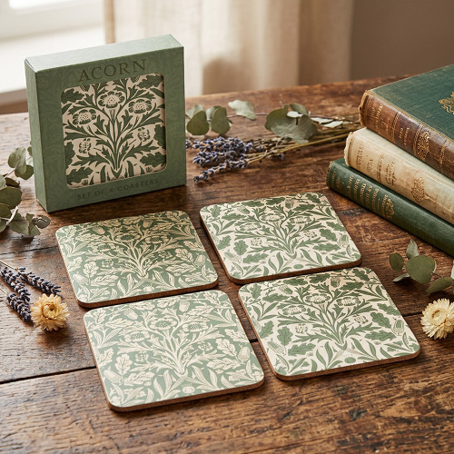 Green Acorn Coasters Set
