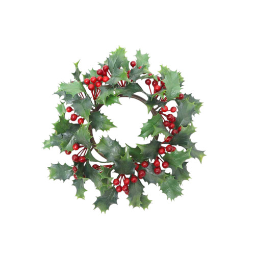 Red & Green Holly & Berry Candle Wreath Ring (20cm)