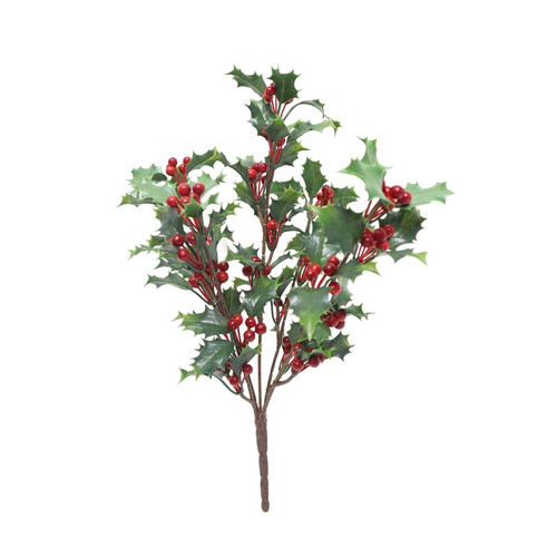 Green Holly & Berry Bush Stem (38cm)