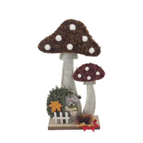 Felt Hedgehog with Mushroom Ornament Figure