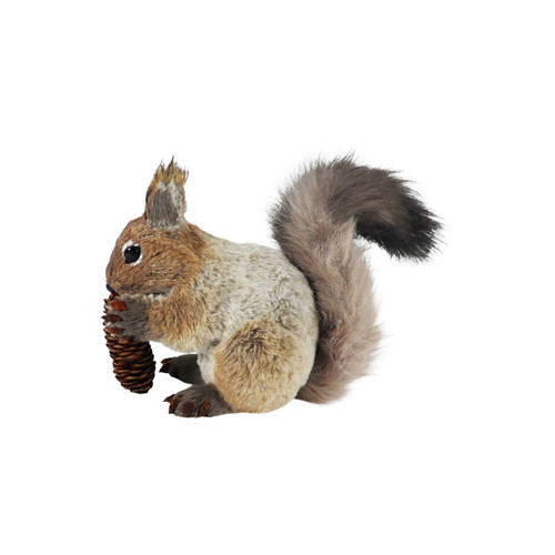 Grey & Brown Squirrel with Pinecone Ornament Figure (18cm H)